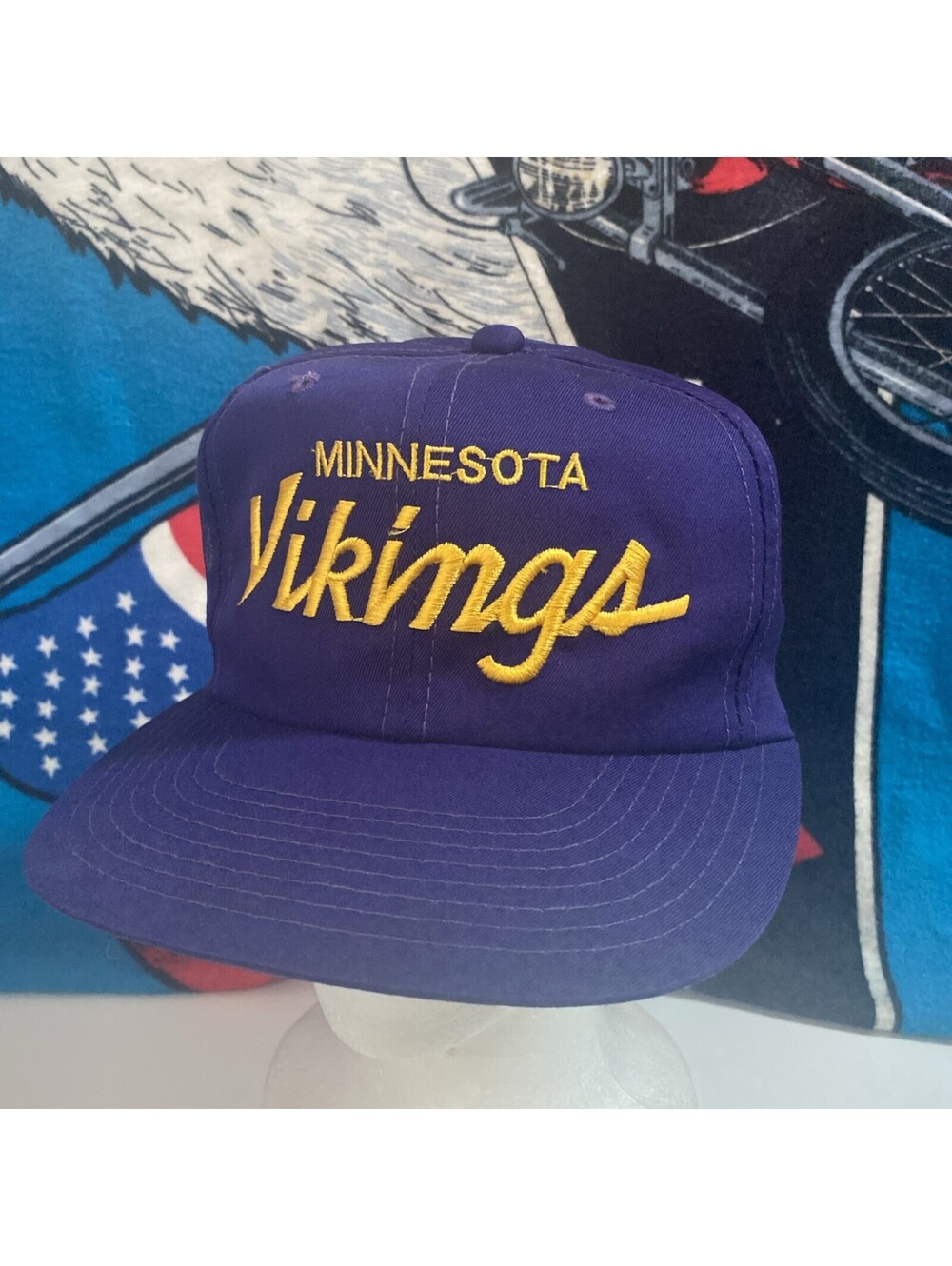 VINTAGE Minnesota Vikings Hat Cap Snap Back Script Sports Specialties Mens 90s